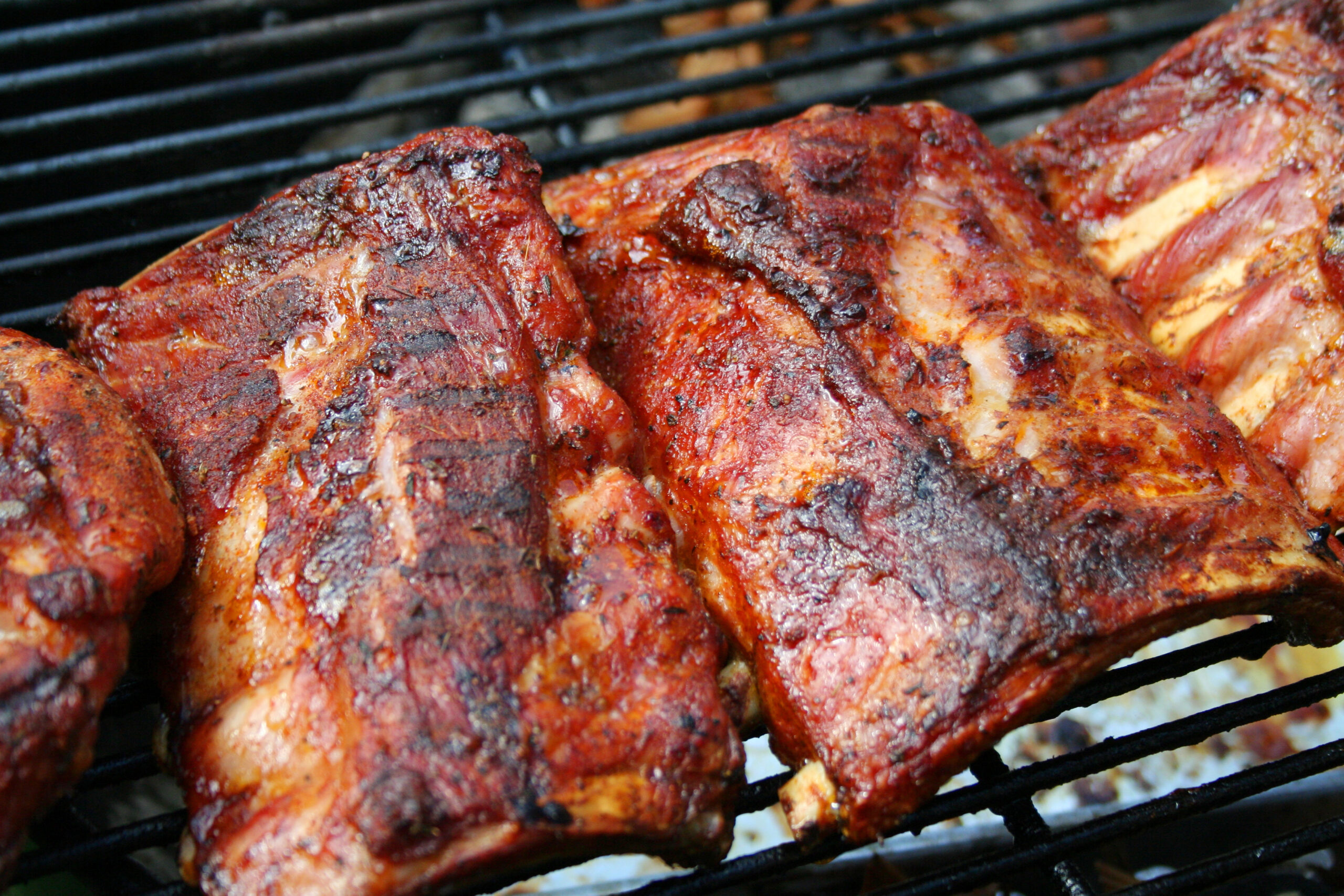 Barbecue pork ribs on a grill